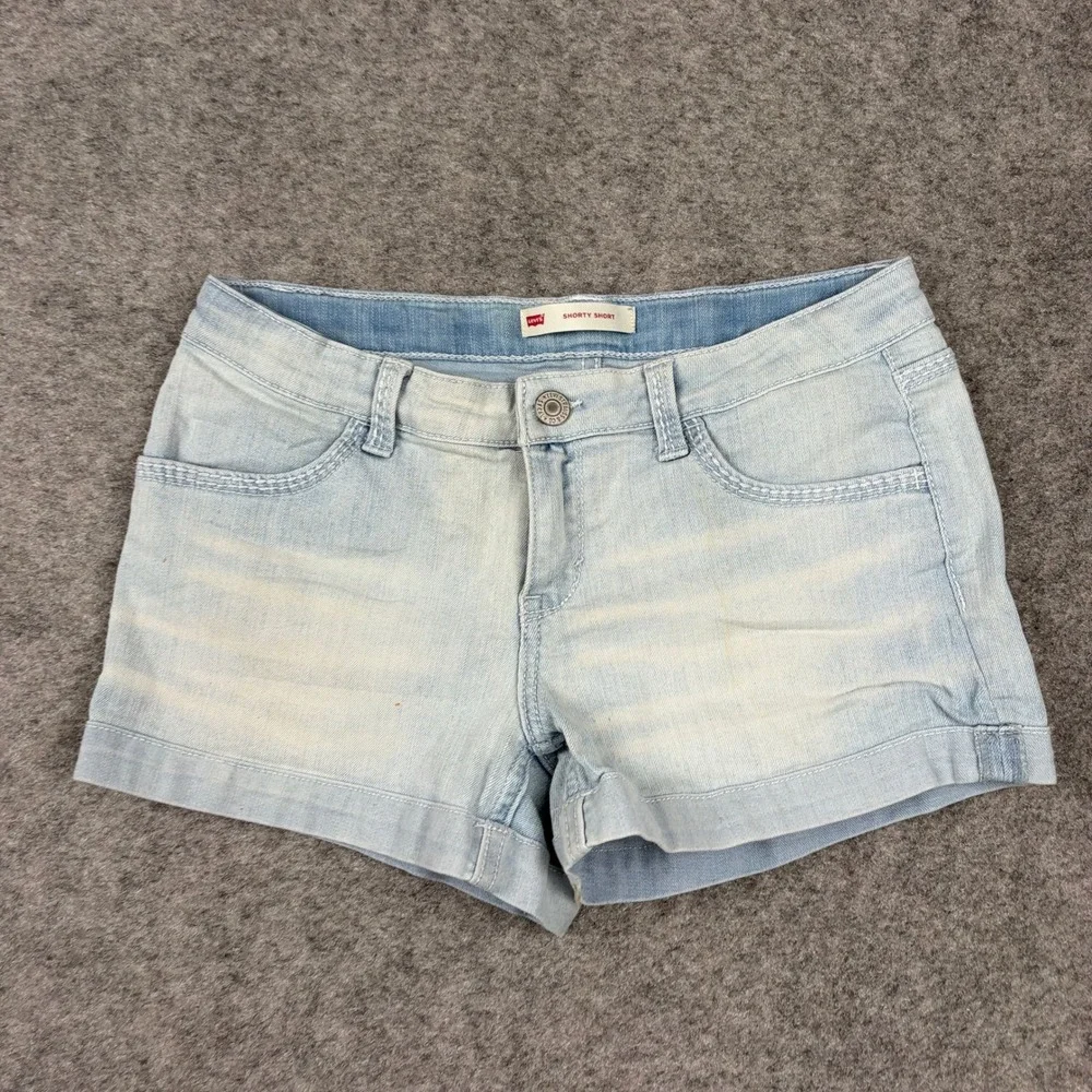 Levi's‎ Shorty Short Girls 16 Light Wash Denim Embroidered Flap Pocket Shorts